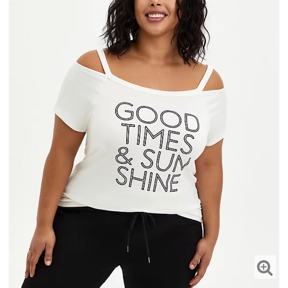 COLD SHOULDER TEE - SUPER SOFT GOOD TIMES WHITE